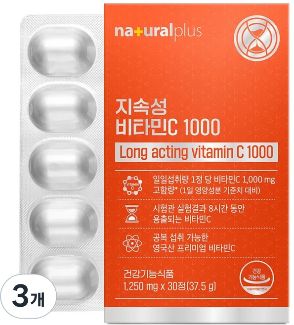 내츄럴플러스 지속성 비타민C 1000 37.5g, 3개, 30정 - 쿠팡