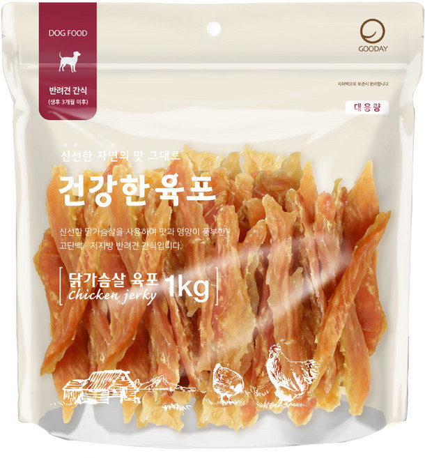 굿데이 강아지 건강한 육포, 닭가슴살 육포, 1kg, 1개