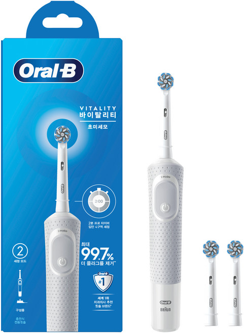 오랄비 D100 바이탈리티 초미세모 전동칫솔 세트, 3710, 화이트, 1개