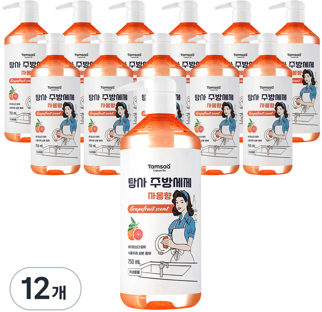 탐사 베이킹소다 함유 주방세제 자몽향, 750ml, 12개