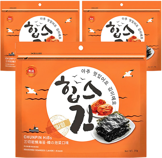 chun pin 雋品 三切岩燒海苔 泡菜, 30g, 3包