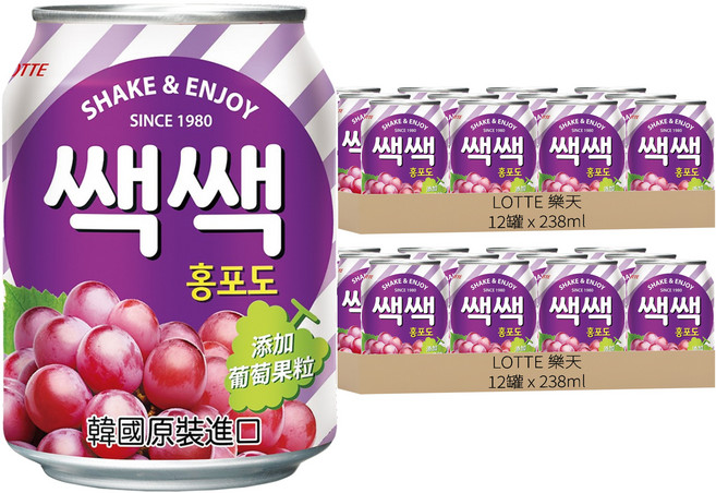 LOTTE 樂天 粒粒紅葡萄汁, 24罐, 238ml