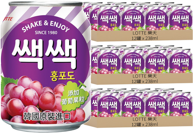 LOTTE 樂天 粒粒紅葡萄汁, 36罐, 238ml
