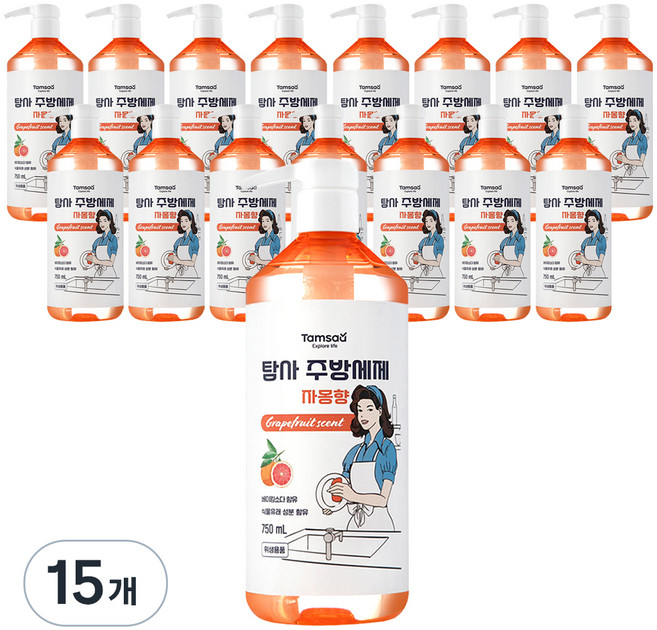 탐사 베이킹소다 함유 주방세제 자몽향, 750ml, 15개