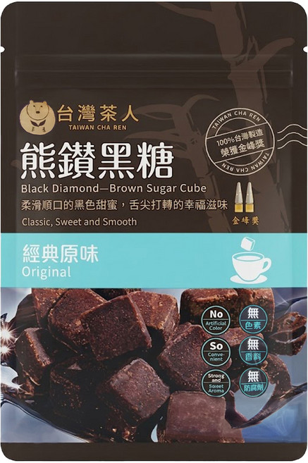 台灣茶人 熊鑽黑糖磚 經典原味, 136g, 1袋