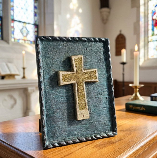 쿠칭아일랜드 한국 핸드메이드 황동주물 보석 십자가 액자, 골드, 골드