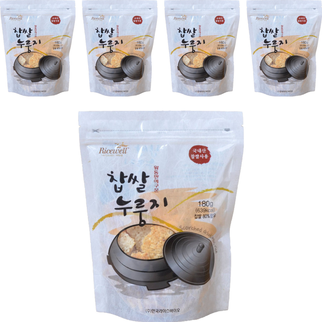 라이스웰 황동판에 구운 찹쌀 누룽지, 180g, 5개