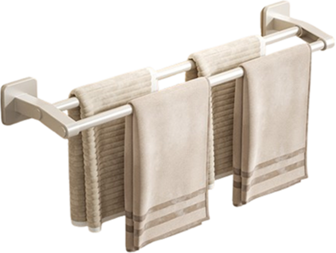 홈앤코 무타공 부착식 욕실 수건걸이 2단, 세라믹 화이트