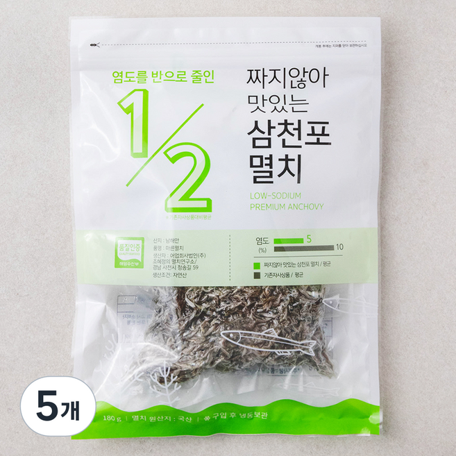 청해명가 짜지않아 맛있는 삼천포 멸치 (냉동), 180g, 5개