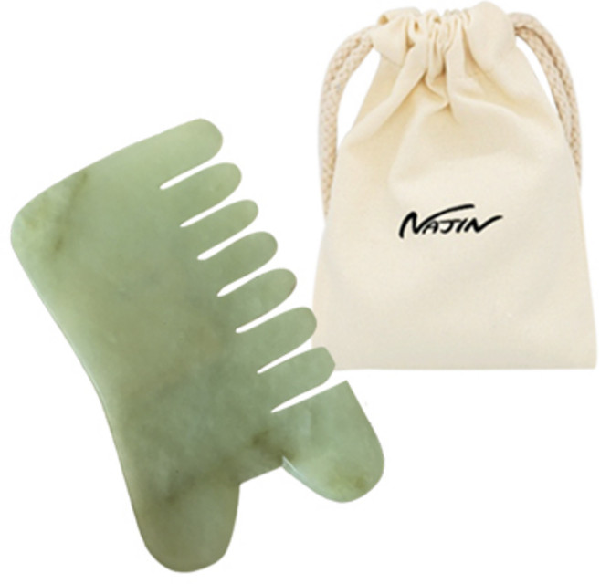 나진 천연 옥 마사지 괄사 8.5 x 5 cm + 파우치 세트 NJ026, 1세트