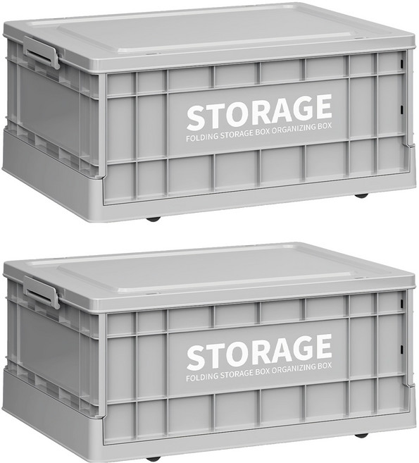 FAmILyLIFE 生活 工業風可疊加折疊收納箱 附輪 34L, 2個, 水泥灰