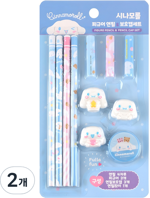 산리오캐릭터즈 시나모롤 피규어 연필 보호캡 문구세트, 블루, 2개