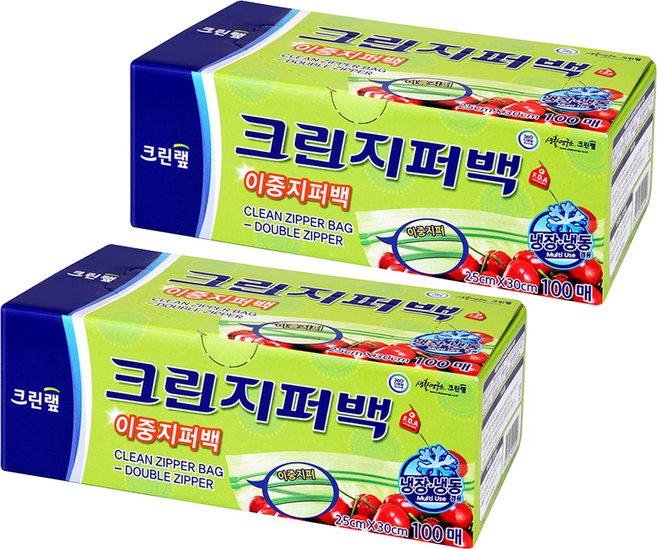크린랩 크린 이중지퍼백, 대(L), 100개, 2개