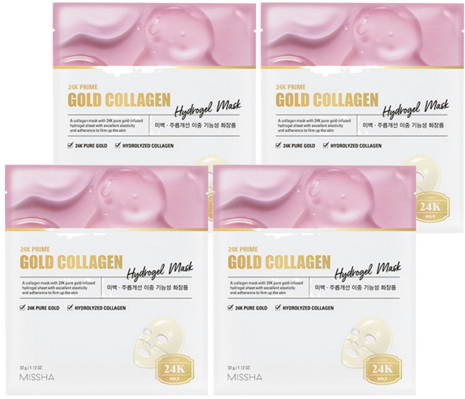 미샤 24K 프라임 골드 콜라겐 하이드로겔 마스크 32g, 1개입, 4개