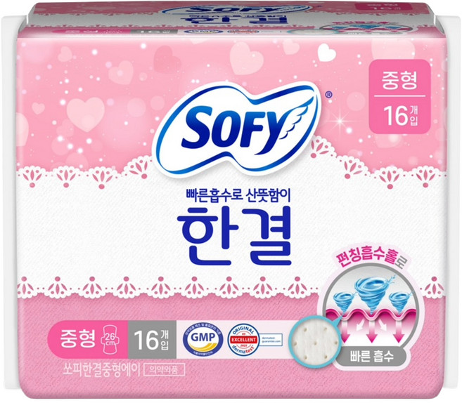 쏘피 한결 생리대 날개형, 중형, 16개입, 1개