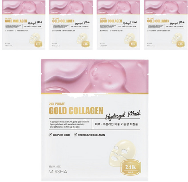 미샤 24K 프라임 골드 콜라겐 하이드로겔 마스크 32g, 1개입, 5개