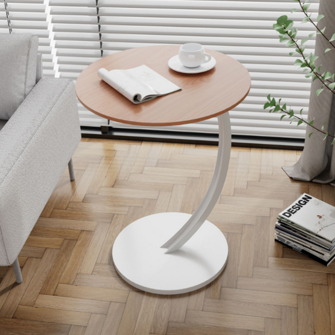 德利生活 簡易圓形茶几, 原木 + 白架