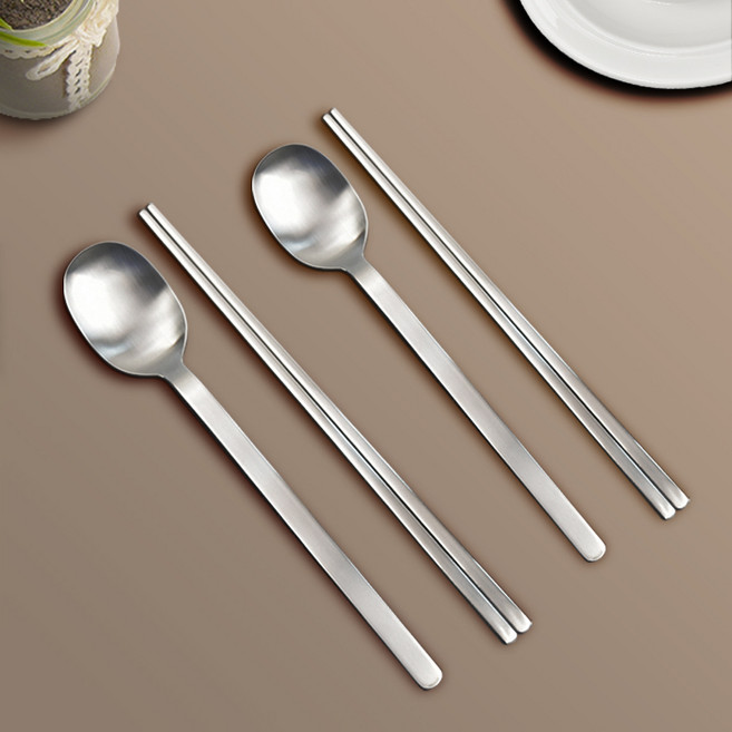 윌리브 국산 304스텐 드고아 수저세트, 매트실버, 숟가락 2p + 젓가락 2p, 1세트