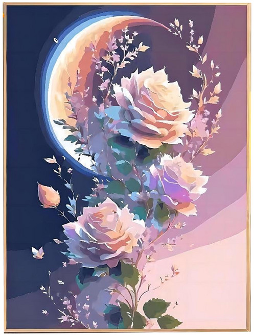 創彩 鑽石畫 ZSD3474, 月中花 多色, 1組