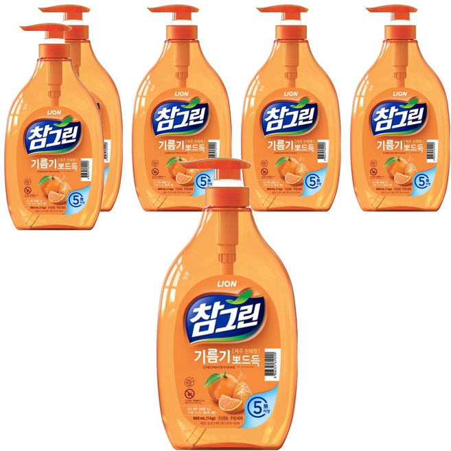 참그린 천혜향 기름기 뽀드득 주방세제, 965ml, 6개