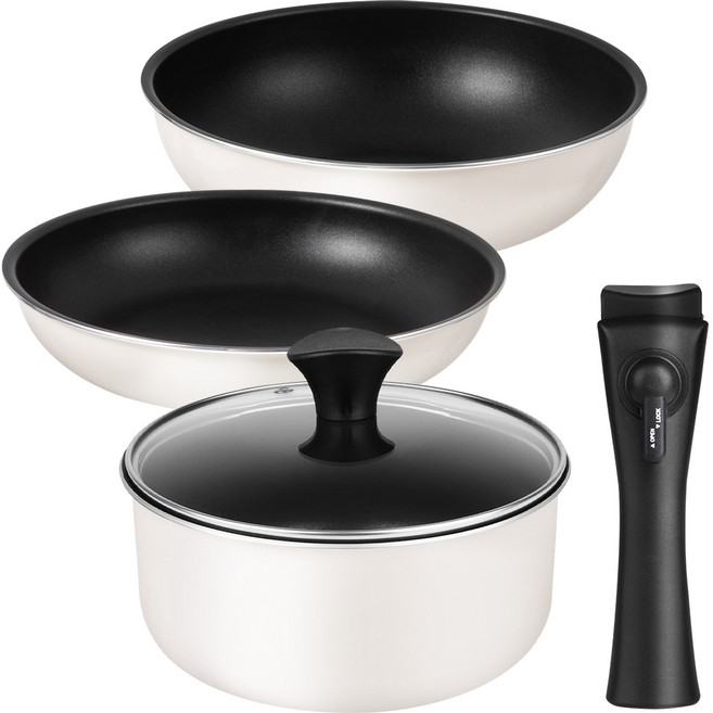 탐사 멀티핸들 5종 세트 (인덕션 가능) [국내 생산], 크림화이트, 냄비 + 후라이팬 + 궁중팬 + 유리뚜껑 + 핸들, 1세트