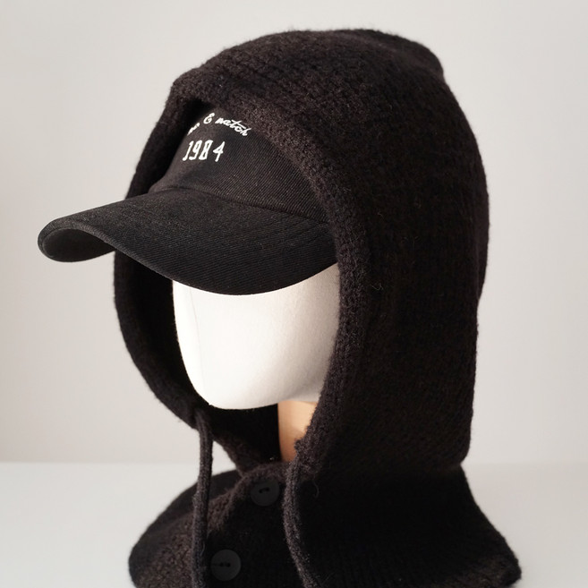 바비수 루토 니트짜임 단추 스트랩 바라클라바 넥워머, 블랙, 1개