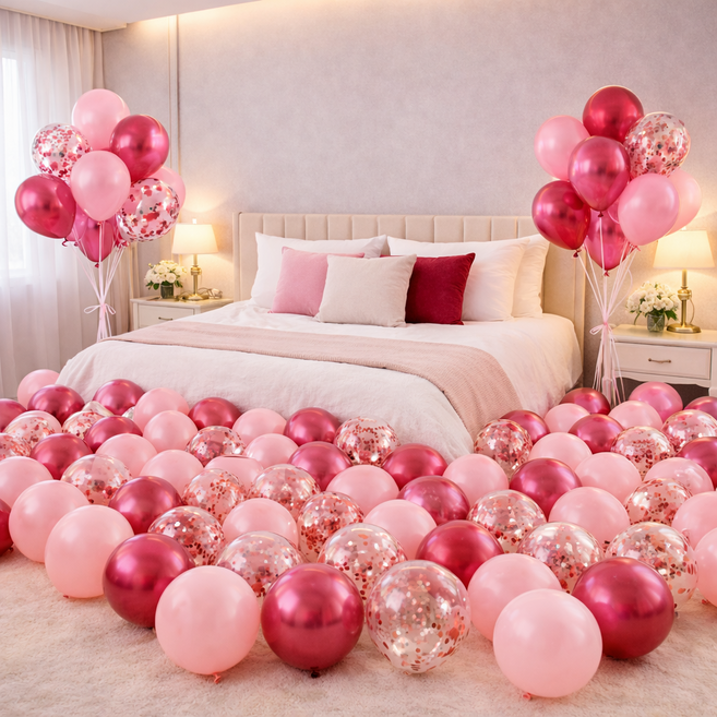 팡파티 파티풍선 + 공기주입기, 트리플 핑크, 50개