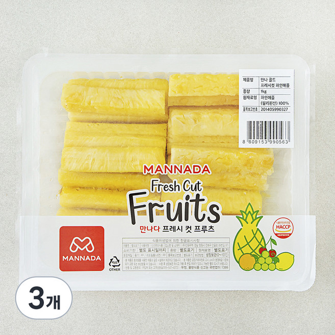 만나 골드 프레쉬컷 파인애플, 1kg, 3개