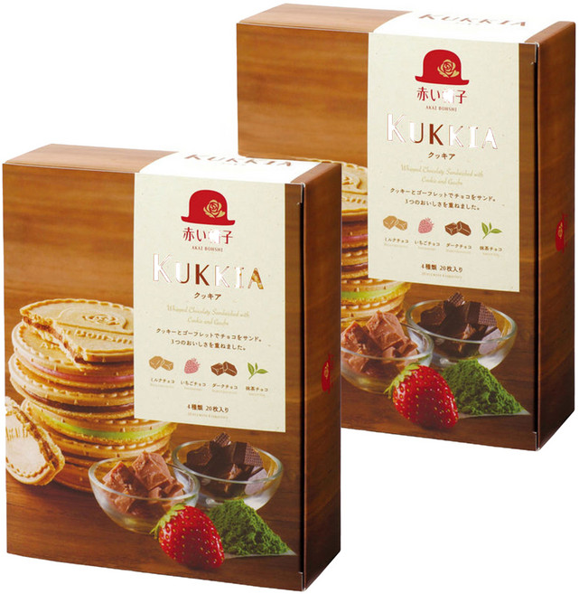 AKAI BOHSHI 紅帽子 Tivon 法蘭酥禮盒, 牛奶可可風味 (5片) + 黑可可風味 (5片) + 抹茶可可風味 (5片) + 草莓可可風味 (5片), 2盒