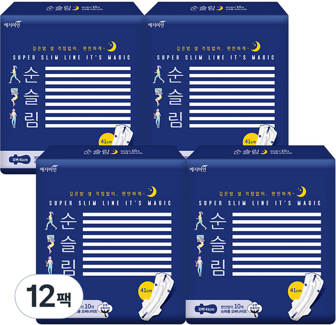 예지미인 순슬림 슈퍼롱 생리대 날개형, 오버나이트, 10개입, 12개