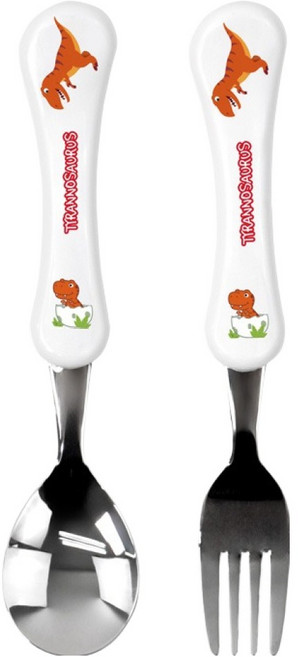 키친유 아동용 티라노 웨이브 스텐 스푼포크 세트, 화이트, 1세트, 스푼 + 포크