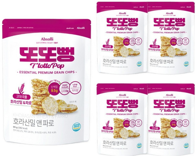 앱솔리 또또뻥 호라산밀 앤 파로 뻥튀기, 5개, 95g