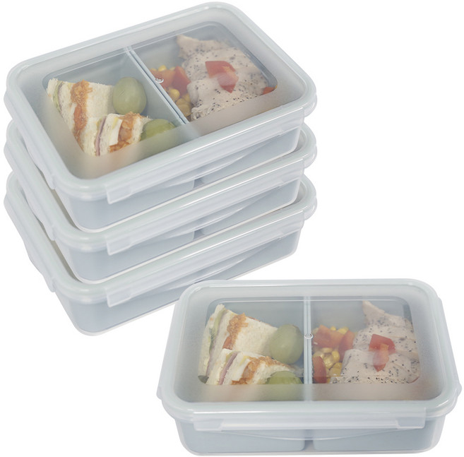 나누담 도시락 나눔 밀폐 찬통 2칸 민트, 4개, 1500ml