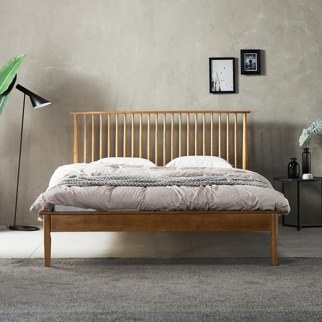 우아미가구 리오 고무나무 원목 침대 프레임 단품 방문설치, 내추럴