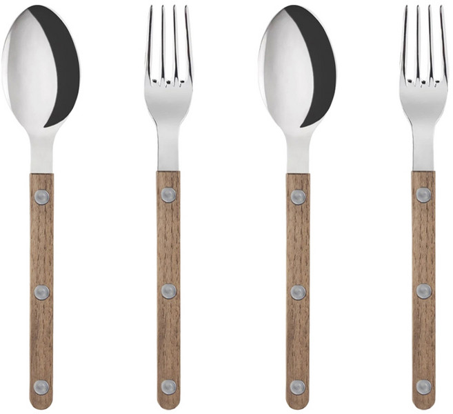 사브르 비스트로 티스푼 + 케이크 포크 세트, 샤이니 + 티크, 스푼 + 포크, 2세트