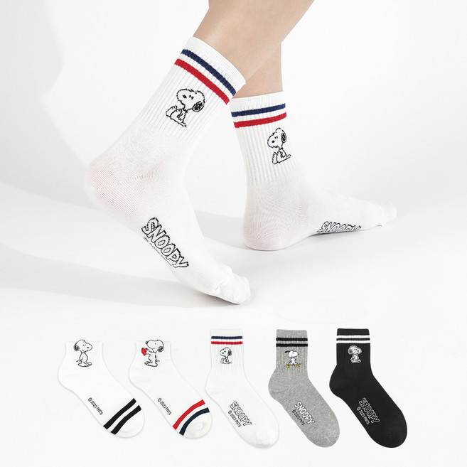 Sockpiens 女性運動風史努比襪子5雙組