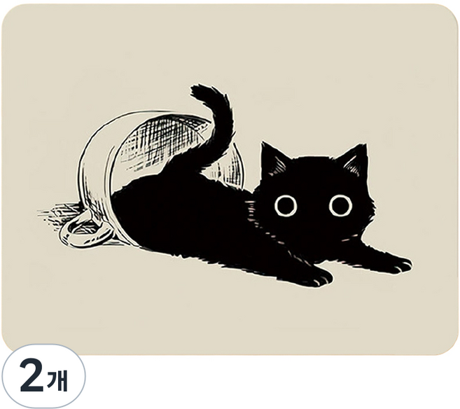 머니풀 귀여운 검은 고양이 작은 마우스 패드, 슬라이딩 캣, 2개
