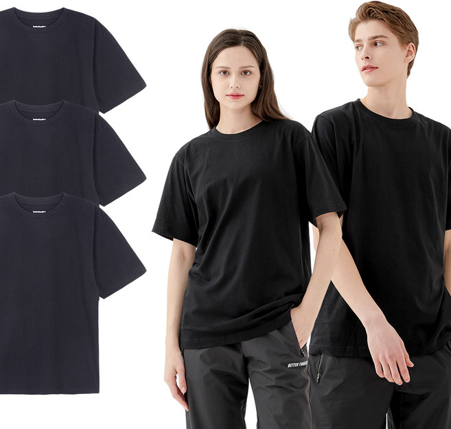 베러댄라이프 남녀공용 통기성 순면 라운드 무지 반팔 티셔츠 3장