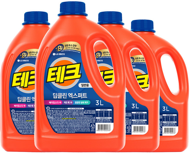 테크 딥클린 엑스퍼트 뉴 액상세제 본품, 3L, 4개
