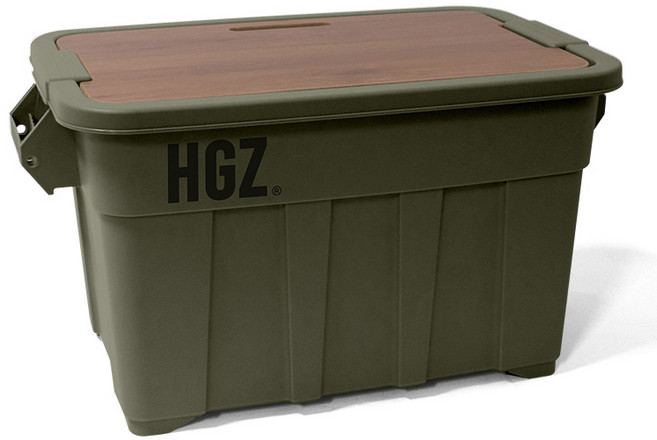 하이그라운즈 캠핑 캐스터 카고 박스 75L + 우드 상판 세트, 딥올리브, 1단, 1개