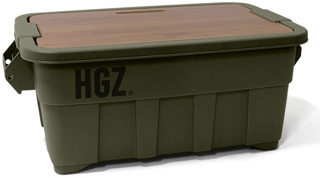 하이그라운즈 캐스터 카고 박스 53L + 우드 상판 세트, 딥올리브, 1단, 1세트
