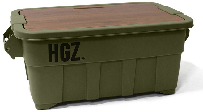 하이그라운즈 캐스터 카고 박스 53L + 우드 상판 세트, 올리브, 1단, 1세트