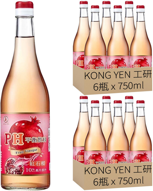 KONG YEN 工研 PH平衡 紅石榴飲料, 750ml, 12瓶