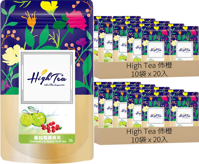 High Tea 伂橙 水果草本茶 蔓越莓蘋果茶, 2g, 20袋, 20包