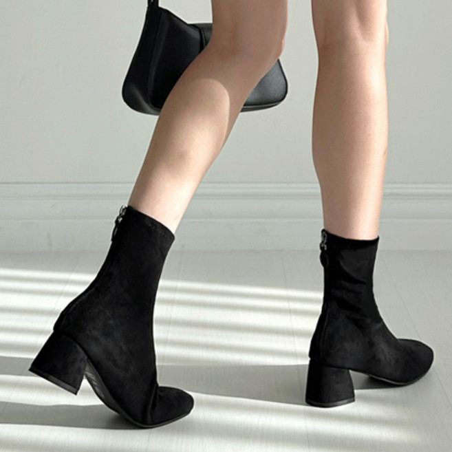 슈카르페 여성용 빅사이즈 하객룩 스웨이드 스판 백지퍼 앵클부츠 5cm