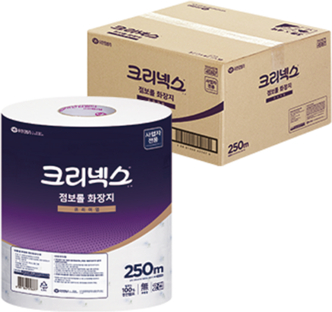 크리넥스 2겹 점보롤 화장지 프리미엄, 250m, 1개, 12개입