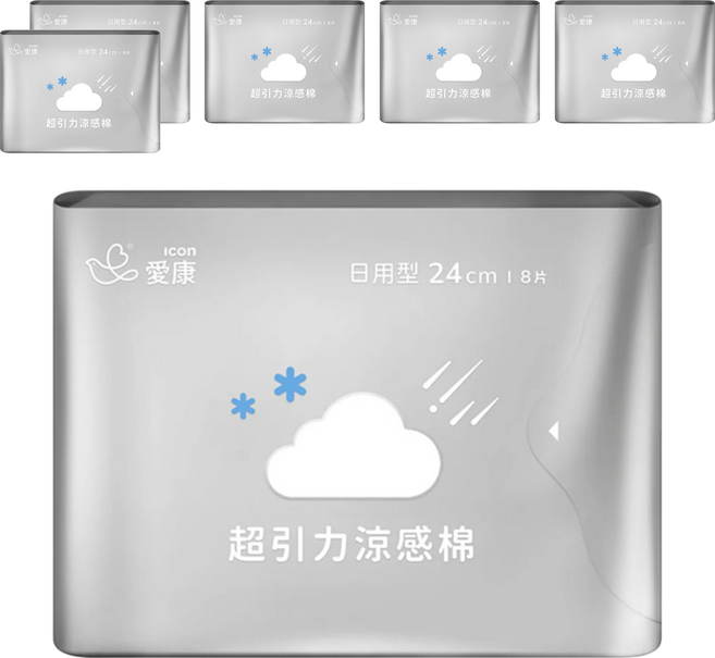icon 愛康 超引力涼感衛生棉, 日用型(24cm), 8片, 6包