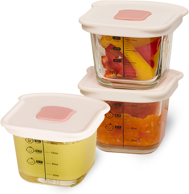 퍼기 식빵 이중 밀폐 유리 이유식 용기, 230ml, 베리핑크, 3개