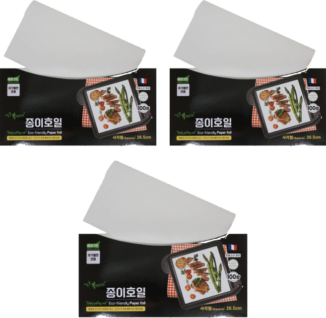 그린텍 쏙쏙 뽑아쓰는 사각 시트형 종이호일, 26.5cm, 100개입, 3개
