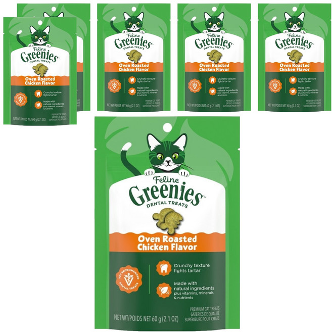 Greenies 健綠 貓咪潔牙餅, 2.1oz, 6個, 濃郁烤雞
